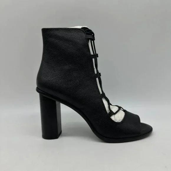 Joie Cordelia Black Leather Lace Up Peep Toe Ankle Boots Heels Sz 8 M Block Heel - Picture 3 of 10
